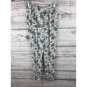 Womens American Eagle Cream Navy Floral Drawstring Pull On Jogger Pants Lined S